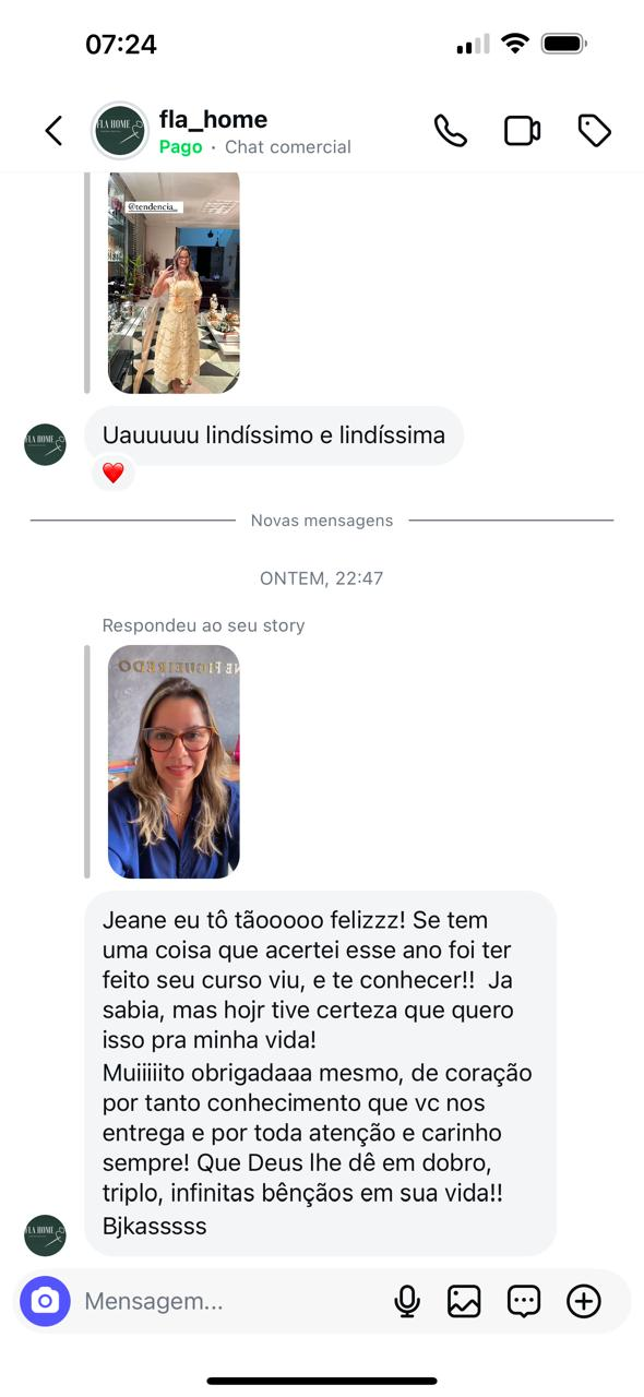 Aluna Fla_home agradecendo pelo curso via direct