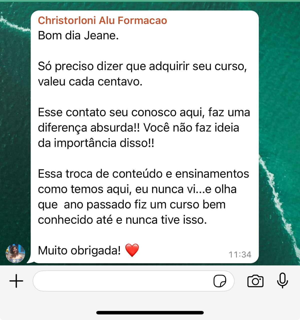 Aluna Christorloni dizendo que valeu cada centavo