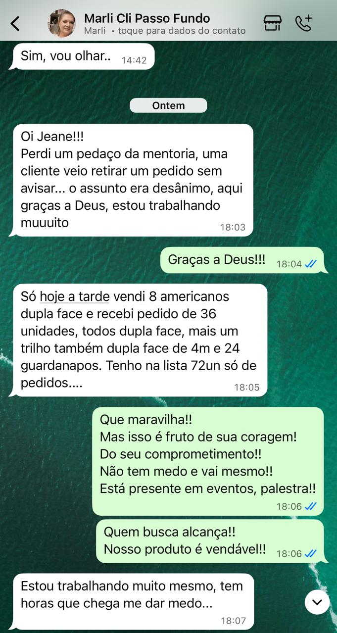 Aluna Marli relatando 72 unidades vendidas em um dia